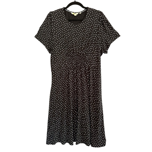Boden Amelie‎ Black Pink Polka Dot Jersey Knit Fit Flare Dress Pockets Size 14 - Picture 4 of 13